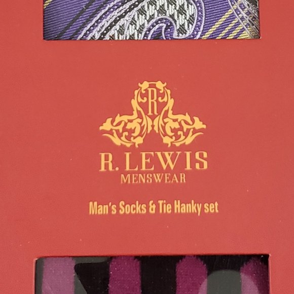 Necktie Hanky Socks Box Set by R Lewis RG01 Purple - Picture 7 of 7